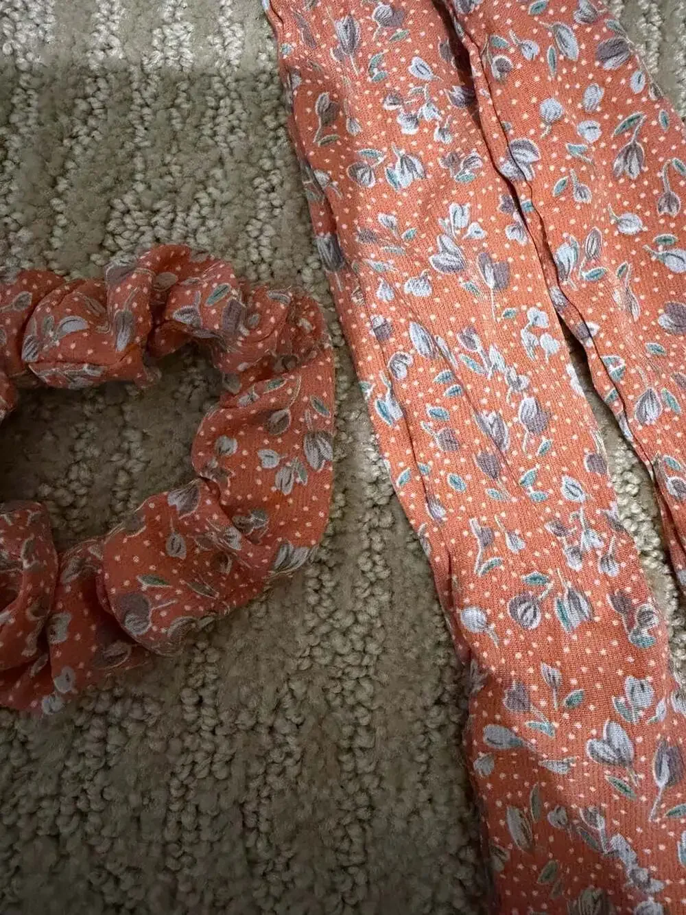 Floral Print Bow Scrunchie Orange